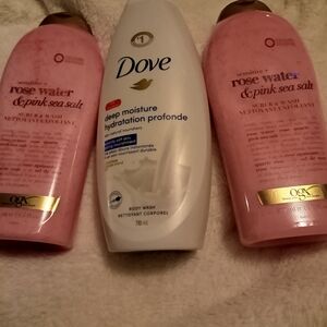 Dove Body Wash and OGX Scrub Set, New, Clean, Unopened.